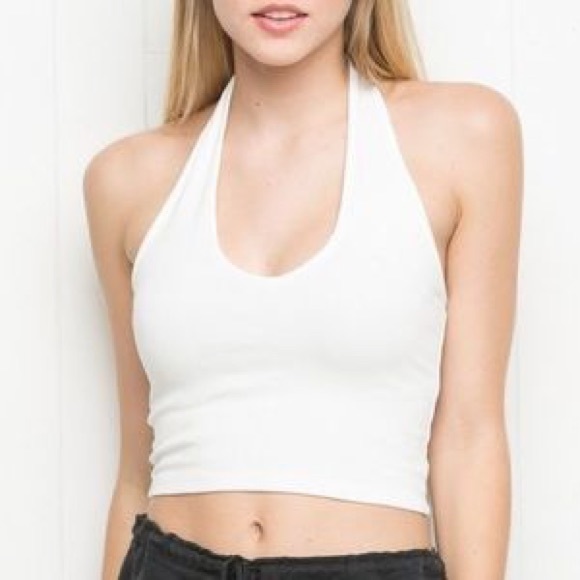 White halter crop top